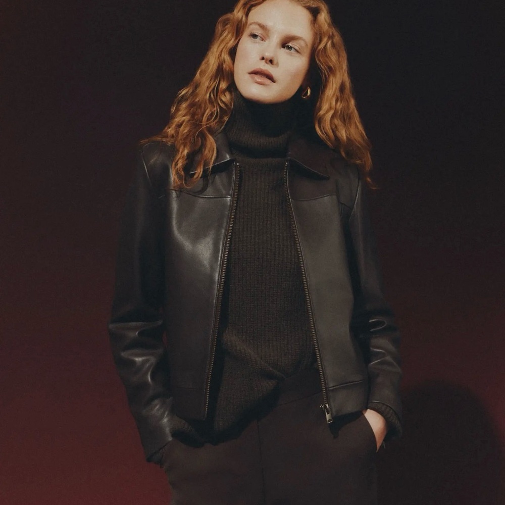Quince 100% Leather Cropped Zip-Front Jacket - Picture 2 of 5